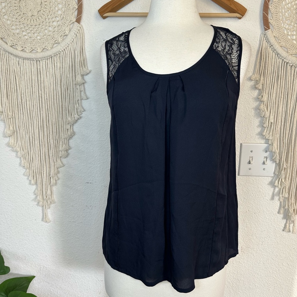 The Korner Blue Silk Sleeveless Relaxed Blouse medium